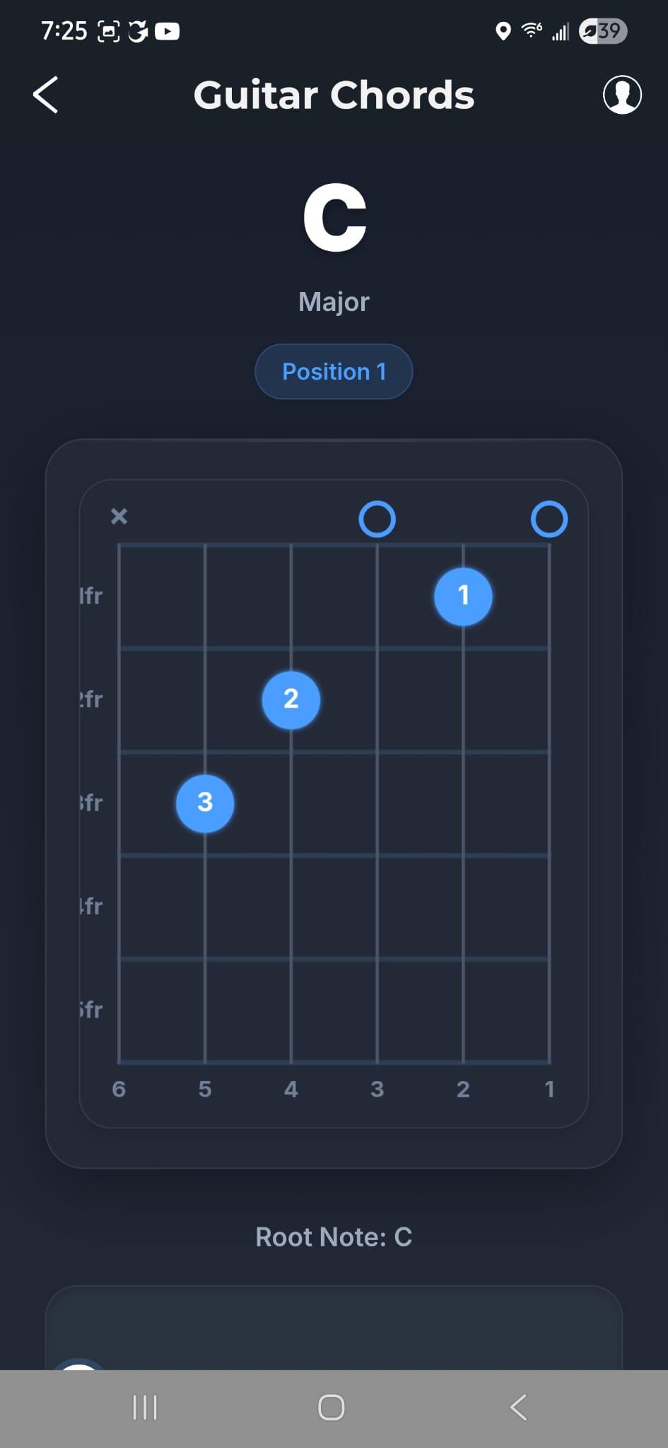 Guitar Chords screen in the TWOM app