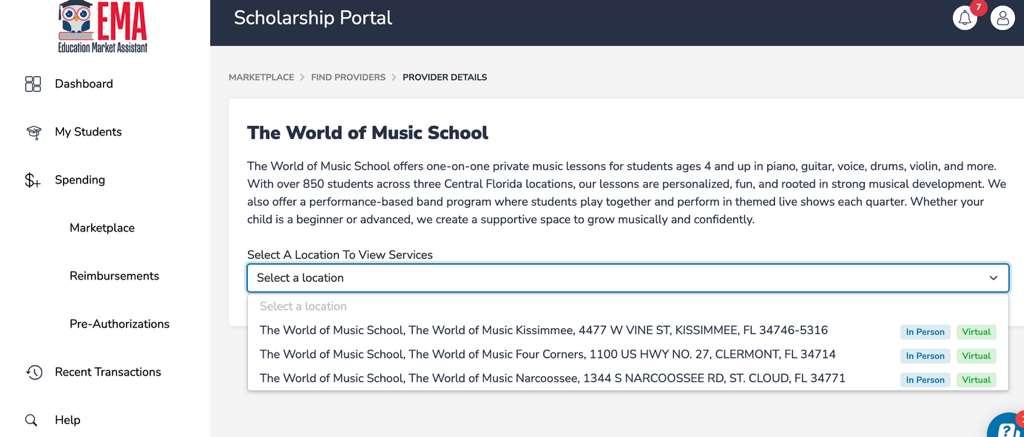 TWOM provider page showing all three campus locations