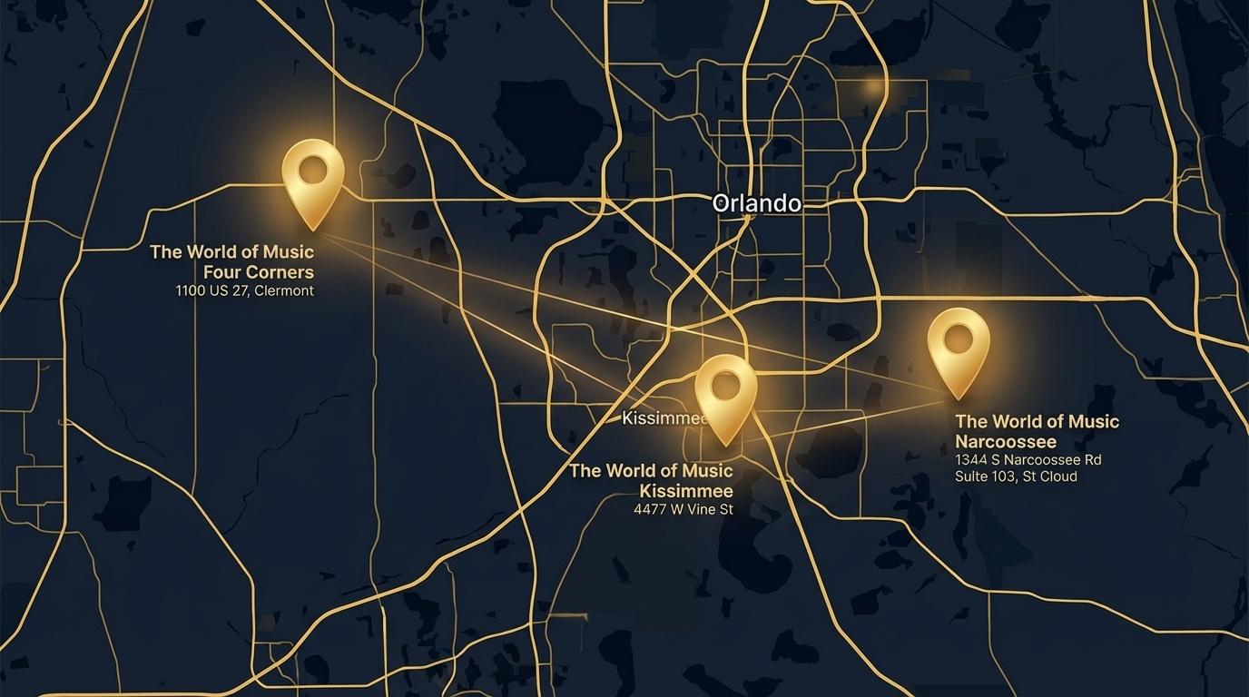 Mapa de las ubicaciones de The World of Music School en Florida Central